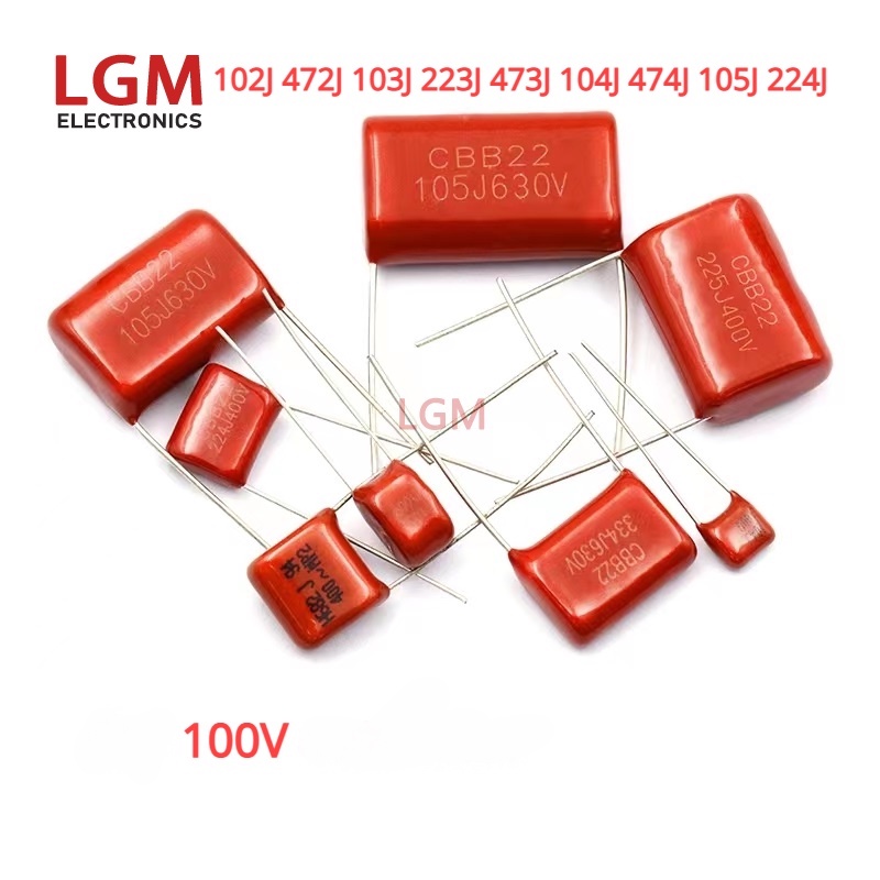 100 ชิ้น P5 63 โวลต์ 100 โวลต์ CBB ตัวเก็บประจุ 102J 472J 103J 223J 473J 104J 447J 105J 224J CBB ตัว