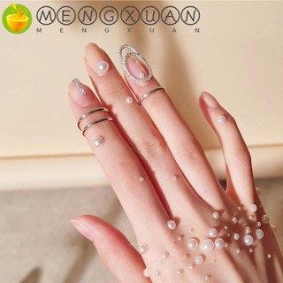 MENGXUAN Fashion Nail Ring Charm Fingertip Protective Cover Finger Ring Trendy Metal Line Hollow Rhinestone Lady Crystal Jewelry/Multicolor