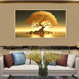 Golden Rich Tree โปสเตอร์ภาพวาดผ้าใบ รูปทิวทัศน์ ขนาดใหญ่ สําหรับตกแต่งบ้าน ห้องนั่งเล่น