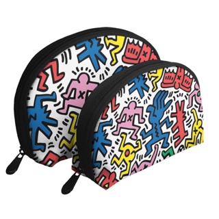 Keith Haring กระเป๋าเครื่องสําอาง กระเป๋าถือ ทรงคลัทช์ มีซิป แบบพกพา 2 ชิ้น