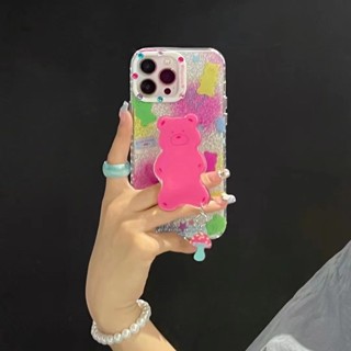 เคสโทรศัพท์มือถือ กันลื่น ลายหมีน่ารัก พร้อมที่ตั้งวาง สําหรับ iPhone 14Pro max 14ProiPhone 14 iPhone13 Pro iPhone 13Pro max iPhone12 Pro 11 Airpods 1 2 Pro 3