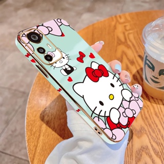 เคสโทรศัพท์มือถือ แบบนิ่ม ลายการ์ตูนคิตตี้ ขอบสี่เหลี่ยม หรูหรา สําหรับ Xiaomi Mi 13 Pro 12 Lite 12T Pro 11T 11 Lite 5G NE