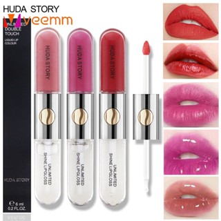 Huda Story ลิปกลอสสองหัว เนื้อแมตต์ ลิปมัน ลิปทินท์ ลิปกลอสเจลลี่  ชิมเมอร์ Non-Stick Cup Lip Glaze Moisturizing Water Gloss Lip Oil Ins แต่งหน้า Veemm