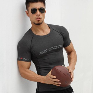 Workout Clothes Suit Sports T-shirt Muscle Vest Tights Mens Brothers High Elastic Training Quick Drying Clothes Short Sleeve RqlY