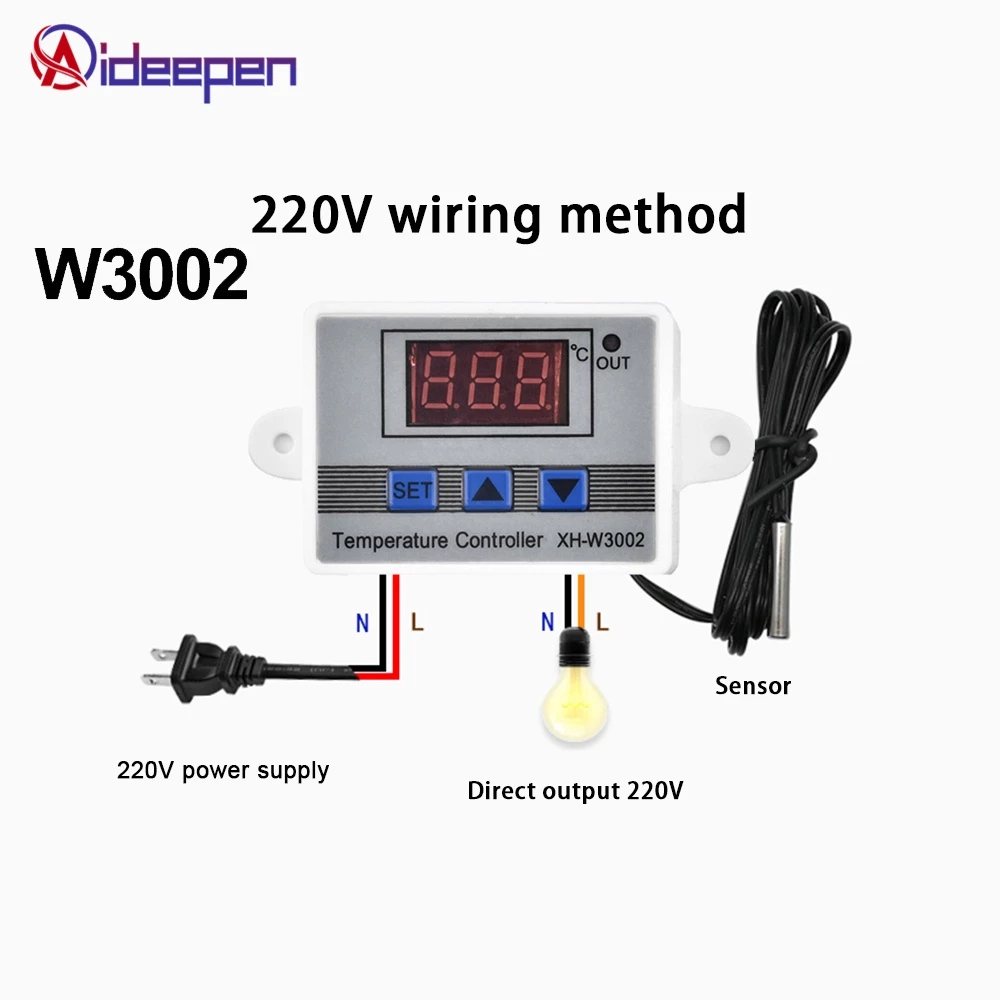 XH-W3002 AC 110-220V อุปกรณ์เทอร์โมมิเตอร์ดิจิตอลสําหรับควบคุมอุณหภูมิมีไฟ Temperature Controller