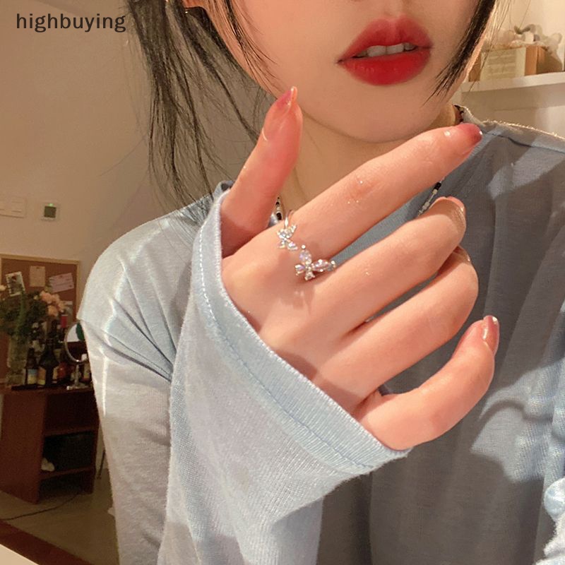 [highbuying] เกาหลี ประกาย โลหะผสม แหวนผีเสื้อ สําหรับผู้หญิง แฟชั่น เครื่องประดับบุคลิกภาพ เฉพาะ ปรับได้ เปิด งานแต่งงาน เครื่องประดับ ใหม่ พร้อมส่ง