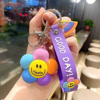 (Takashitree) Personality Creative Colorful Smiley Flower Cute Cartoon Keychain Pendant PVC Car Key Pendant Fashion Silicone Keyring Jewelry