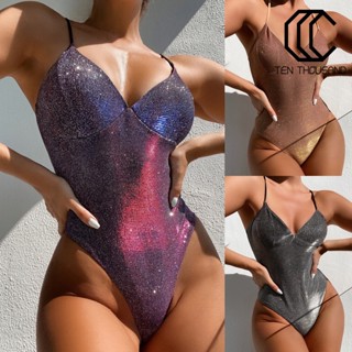 [COD]☼Monokini ชุดว่ายน้ําวันพีช สายสปาเก็ตตี้ ทรงสูง แวววาว แฟชั่นฤดูร้อน สําหรับผู้หญิง