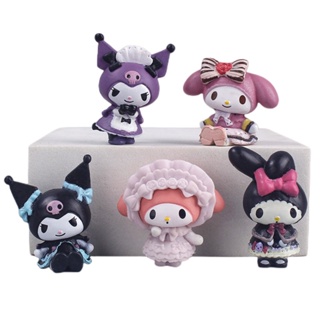 โมเดลตุ๊กตาฟิกเกอร์ Kuromi Melody Sanrio สําหรับตกแต่งเค้ก 5 ชิ้น ต่อชุด