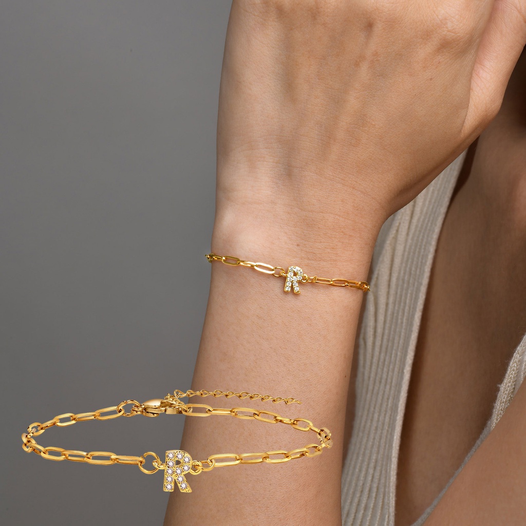 Vnox สร้อยข้อมือ สเตนเลส ทอง 18K ประดับเพทาย