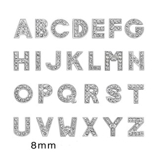 ลูกปัดเพชร A-Z 26 ตัวอักษร 8 มม. สีขาว สําหรับทําเครื่องประดับ สร้อยข้อมือ สร้อยคอ สร้อยข้อมือ DIY