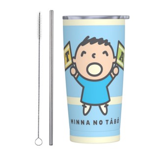 Sanrio Minna No Tabo แก้วกาแฟสเตนเลส 20 ออนซ์ พร้อมฝาปิด และหลอดดูด สองชั้น สุญญากาศ แก้วกาแฟ แก้วน้ํา นํากลับมาใช้ใหม่ได้ ถ้วยความร้อน สําหรับเดินทาง