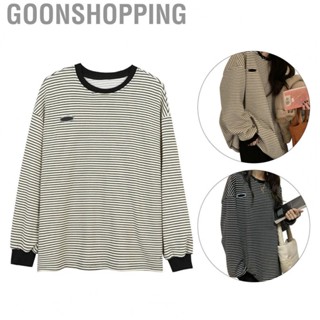 Goonshopping Lady Top  Crewneck Breathable Long Sleeve Women Pullover Sweatshirt Striped  for Daily for Female