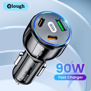 Elough อุปกรณ์ชาร์จโทรศัพท์มือถือ 90W Type C 3 พอร์ต QC PD 3.0 USB-C ชาร์จเร็ว สําหรับรถยนต์