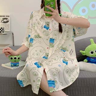 Summer new three-eyed monster sexy sweet ladies nightdress Womens summer ice silk cartoon short-sleeved pajamas dress