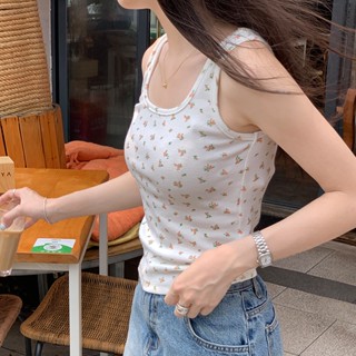 Suxi เสื้อครอปท็อปแขนกุด เข้ารูป ลายดอกไม้ เข้ากับทุกการแต่งกาย แฟชั่นฤดูร้อน สําหรับผู้หญิง