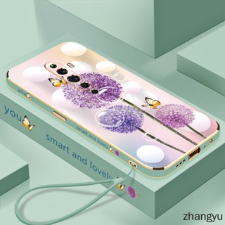 เคส oppo Reno2 f oppo reno 2 เคสโทรศัพท์ เคลือบไฟฟ้า บางเฉียบ สี่เหลี่ยม ขอบตรง ผีเสื้อ ลาเวนเดอร์ กันกระแทก เคสซิลิโคน พร้อมสายคล้อง