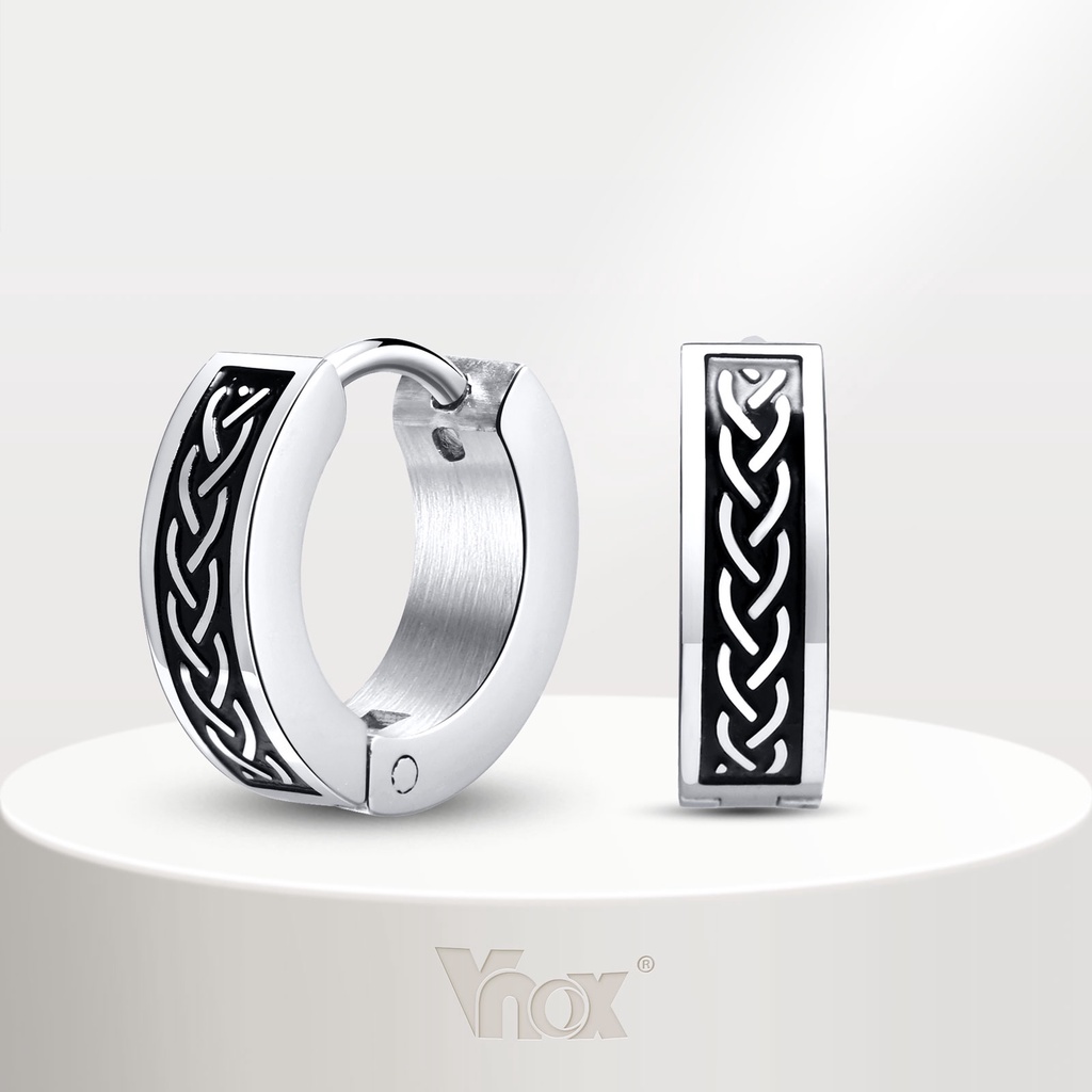 Vnox แบรนด์ย้อนยุค Celtic Knot ต่างหูผู้ชาย, ต่างหูสแตนเลส ป้องกันการแพ้, เครื่องประดับผู้ชาย ไม่ซีดจาง