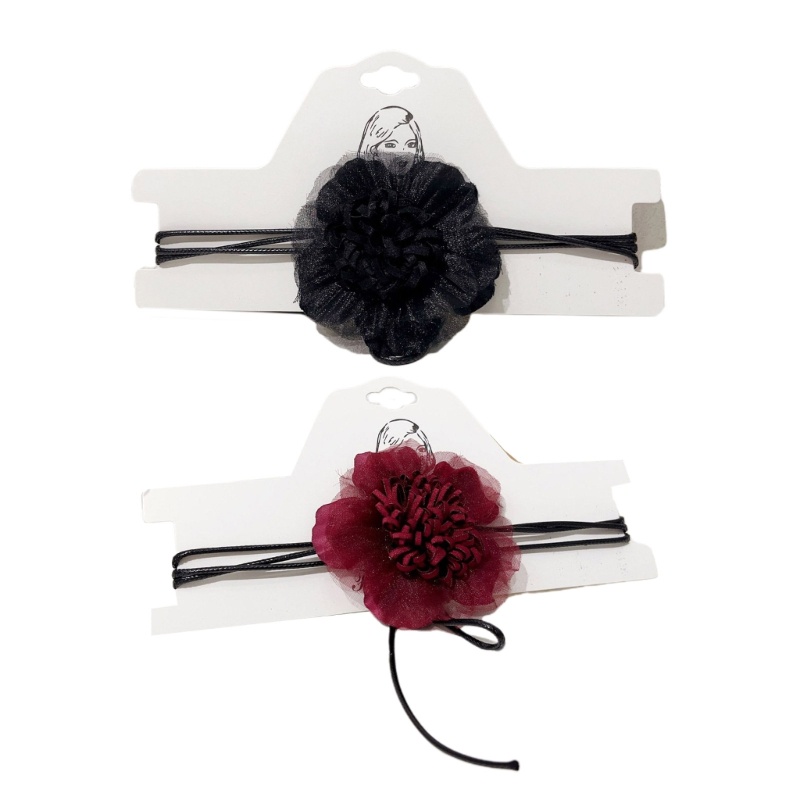 JOY Gauze Flower สร้อยคอโชคเกอร์อารมณ์ยาวลูกไม้ขึ้นสร้อยคอคอโซ่