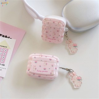 เคสหูฟังบลูทูธไร้สาย จี้รูปกระต่าย ดอกไม้ สีชมพู สําหรับ apple AirPods 1 2 3