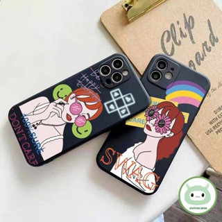 เคสโทรศัพท์มือถือ TPU นิ่ม กันกระแทก ปิดด้านหลัง ลายเด็กผู้หญิงสายรุ้ง สวยงาม สีดํา สําหรับ Iphone X XS XR XsMax IP 7 8 Plus 11 Pro Max 12 13 14 Pro Max