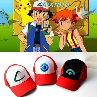 Mxmio หมวกเบสบอลลําลอง ลายตัวอักษร Pokemon สีแดง แบบเรียบง่าย สไตล์เกาหลี ฮิปฮอป