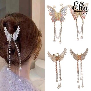 Ellastore123 กิ๊บติดผม ประดับไข่มุกเทียม พลอยเทียม รูปผีเสื้อ ขนาดใหญ่ สไตล์เกาหลี