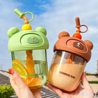 600ml น่ารักการ์ตูนถ้วยน้ำพร้อมฟางมูลค่าสูงสาว Blossoming Sippy ขวดนม Bpa ฟรีถ้วยผสมแบบพกพากาต้มน้ำเด็ก M