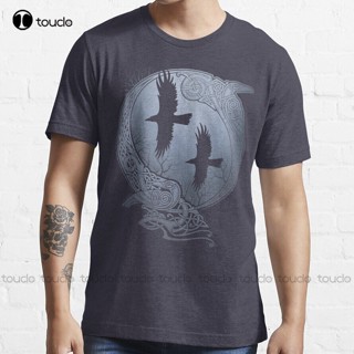 เสื้อยืดลําลอง แขนสั้น พิมพ์ลาย OdinS Ravens ขนาดใหญ่ สไตล์วินเทจ สําหรับผู้ชาย และผู้หญิง
