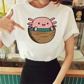 เสื้อยืด พิมพ์ลายอนิเมะตลก Axolotl สําหรับผู้หญิง