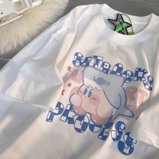 เกม Kirbys Dream Land น่ารักเสื้อยืดผู้หญิงฤดูร้อนรุ่น Shark Kirby เวอร์ชั่นเกาหลีใหม่ ฤดูร้อน