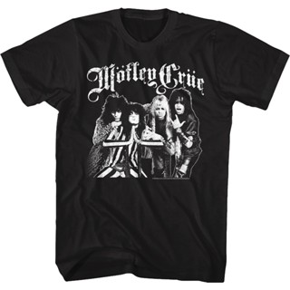 เสื้อยืด พิมพ์ลาย Motley Crue สีดํา และสีขาว