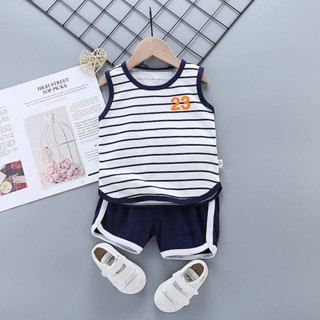 Baby Summer Suit Childrens Vest Suit Boys Sports Pure Cotton Girls Casual Fashion Set Baby Sleeveless ULMf