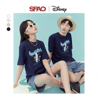 เสื้อยืดแขนสั้น ผ้าฝ้าย พิมพ์ลาย SPAO Co branded Summer Surfing Donald Duck สําหรับผู้ชาย และผู้หญิง SPRLD24D04