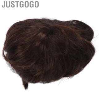 Justgogo Boy Curly Short Wig  Dark Brown Stylish Fluffy Texture Wavy for Parties