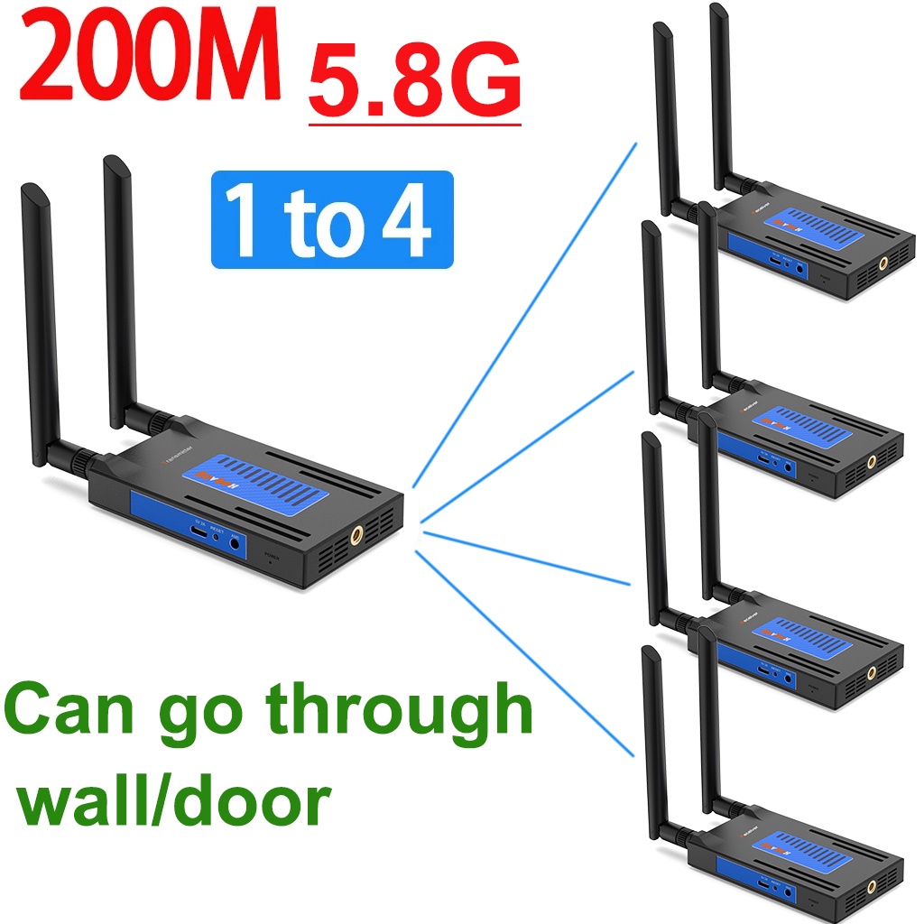 200m Wireless HDMI Extender 5.8Ghz Audio Video Transmitter และตัวรับสัญญาณ 1tx และ 2rx 3rx 4rx อะแดป