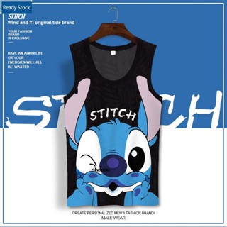 เสื้อกล้ามแขนกุด พิมพ์ลายการ์ตูน Stitch แฟชั่นฤดูร้อน สําหรับผู้ชาย