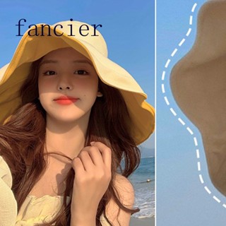 Fancier หมวกบักเก็ต ระบายอากาศ สองด้าน สีพื้น แฟชั่นสําหรับผู้หญิง