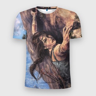เสื้อยืดลําลอง แขนสั้น พิมพ์ลาย Lara Croft 3D ทรงสลิม สําหรับผู้ชาย เหมาะกับการเล่นกีฬา 3D