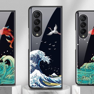 เคสโทรศัพท์มือถือกระจกนิรภัย แบบแข็ง กันกระแทก ลาย Chinoiserie แฟชั่น สําหรับ Samsung Galaxy Z Fold 4 3 5G