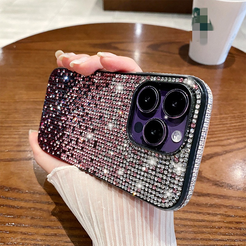 เคสโทรศัพท์มือถือนิ่ม กันเลนส์ ไล่โทนสี ประดับเพชร หรูหรา สําหรับ iPhone11 12 14 pro max 13 pro max 11pro max xsmax 14plus