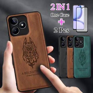 2 IN 1 เคสโทรศัพท์มือถือหนัง เนื้อแมตต์ ป้องกันเต็มจอ พร้อมตัวป้องกันหน้าจอเซรามิค ทรงโค้ง สําหรับ Realme C53 N53