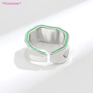 Purelove&gt; แหวนแกะสลักตัวอักษร ลายทาง สีเขียว ปรับได้ เครื่องประดับแฟชั่น สําหรับผู้หญิง ของขวัญ ปาร์ตี้