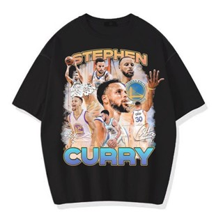 การออกแบบเดิมผ้าฝ้าย 100%COTTONเสื้อยืดแขนสั้น พิมพ์ลาย STEPHEN CURRY VINTAGE โอเวอร์ไซซ์ สีเทาเข้ม s-5xl