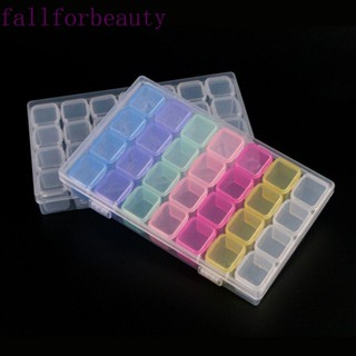 FALLFORBEAUTY กล่องพลาสติกเปล่า แบบพกพา 28 56 ช่อง ถอดออกได้ สําหรับใส่ยา เครื่องประดับ ตกแต่งเล็บ