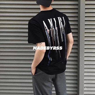 เสื้อยืดแขนสั้น พิมพ์ลายโลโก้ Amiri Paint Drip Effect