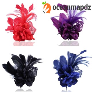 OCEANMAPDZ เครื่องประดับ เข็มกลัด โลหะผสม รูปดอกไม้ ประดับขนนก หรูหรา แฟชั่นสําหรับผู้หญิง