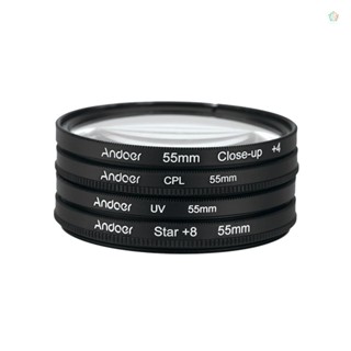 (adspth)Andoer ชุดฟิลเตอร์โพลาไรเซอร์ 55 มม. UV+CPL+Close-Up+4+Star 8-Point พร้อมกระเป๋า สําหรับกล้อง Pentax DSLR