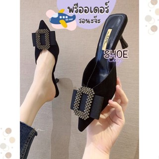 TM04 ส้นสูง 2.5 นิ้ว size 34-40 รองเท้าเปิดส้น  หัวแหลม แต่งอะไหล่ รองเท้าผู้หญิง พรีออเดอร์