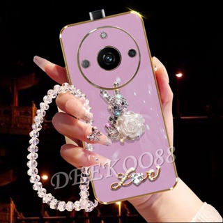 เคสโทรศัพท์มือถือ ลายกระต่าย ดอกไม้ ภาษาอังกฤษ 3D พร้อมสายคล้องมือ สําหรับ Realme 11 Pro+ Plus C53 NFC GT NEO5 SE 4G 5G Realme11 11Pro Realme11Pro